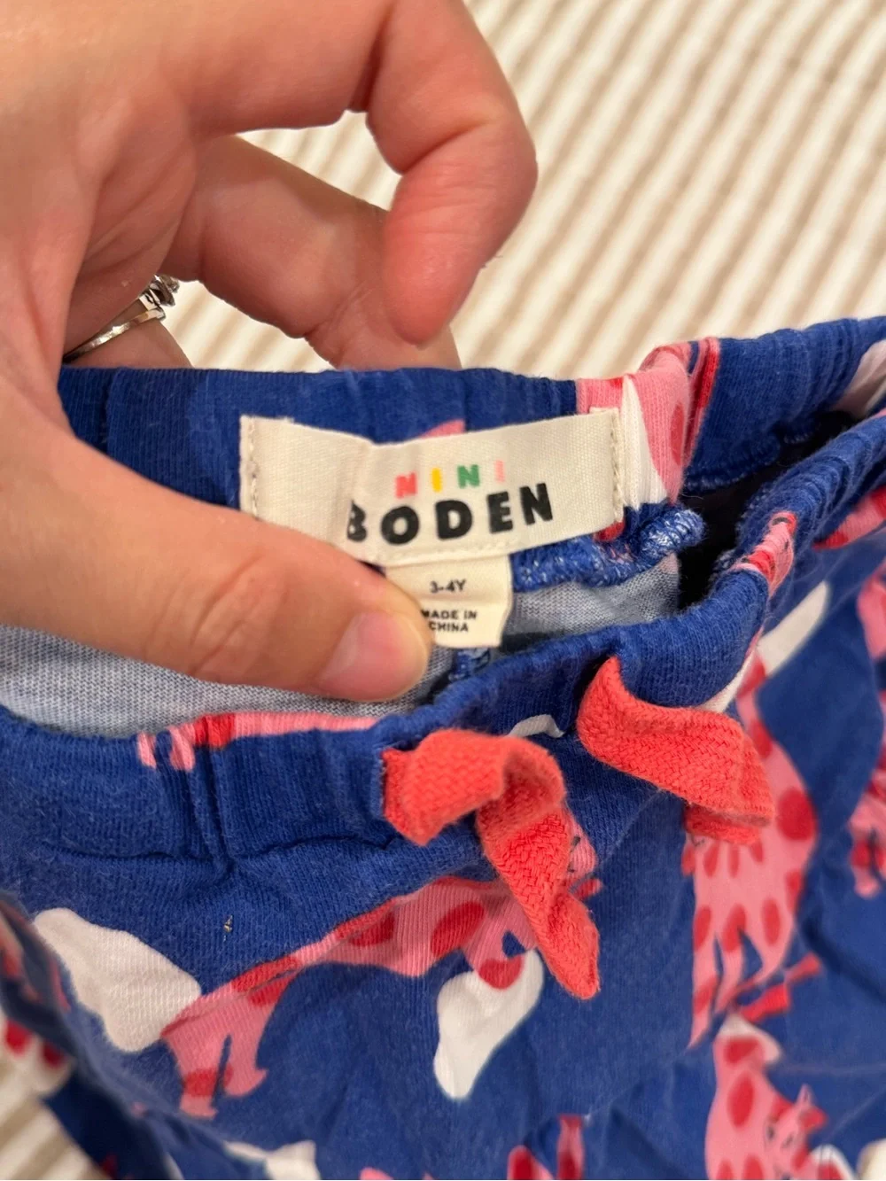 Mini Boden Blue Skirt with Pink Cat Print